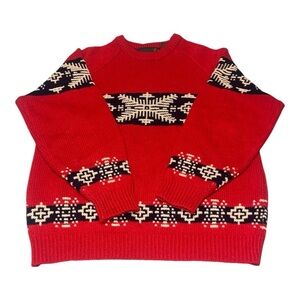 Vintage Hunting Horn Exclusively J. Riggings 100% Shetland Wool Red Crewneck